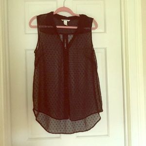 Sheer Black Button Down Top